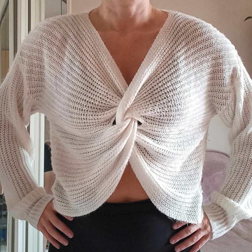 Cream-Coloured Twist-Front Sweater - Medium